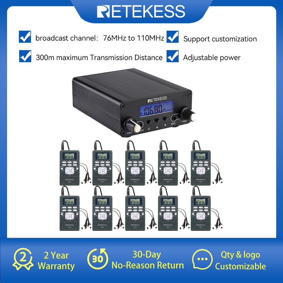 Retekess TR508 ワイヤレス FM ブロードキャストトランスミッター ラジオ局 10 個 PR13 ラジオ ドライブイン教会会議翻訳用