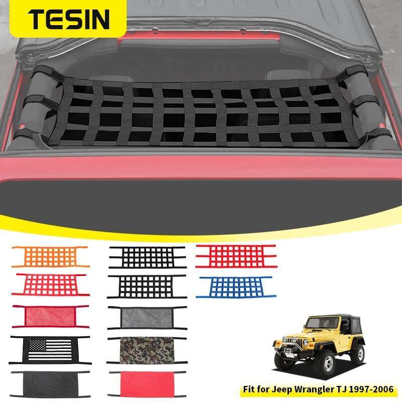 TESIN ヘビーデューティカーゴネットカバー ジープラングラー JK JL TJ 1997-2025 車のトップルーフストレージハンモックベッドレストネットワークカバー