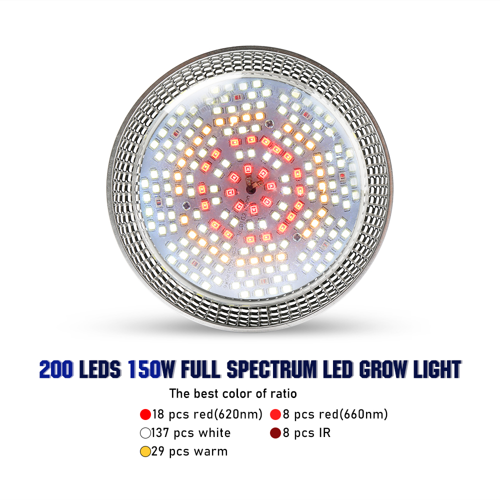 150W フィトランプ フルスペクトル成長ライト 200LED 植物ライト 電球照明 水耕栽培 花 種子 植物 屋内 GrowBox
