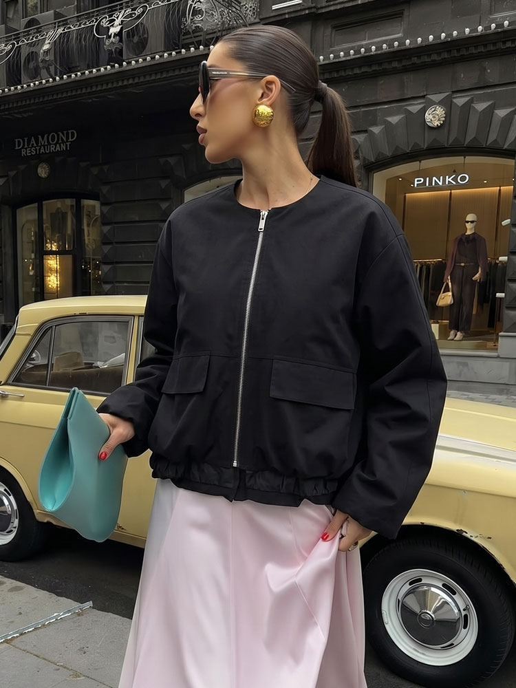 HH 女性ジッパー長袖ジャケットオフィス O ネックコートカジュアルデイリーハイストリートエレガントなファッション女性の週末パーティー生き抜く