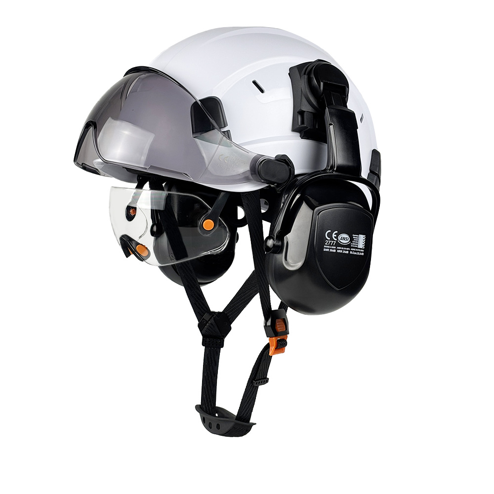 CE 安全ヘルメット ゴーグル内蔵 イヤーマフ バイザー付きヘルメット 通気性のある工業用ヘルメット 建設作業用頭部保護