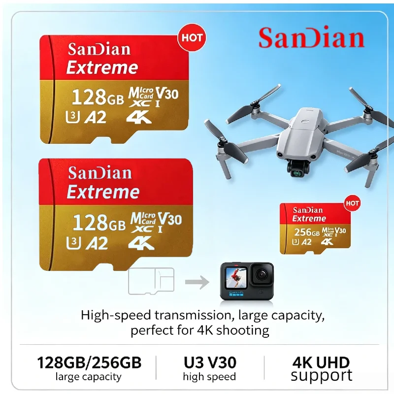 Original Micro TF SD Flash Card 128GB 256GB Class 10 High Speed SD Memory Cards  U3 A2 Micro TF Memory Card for Phone Camera