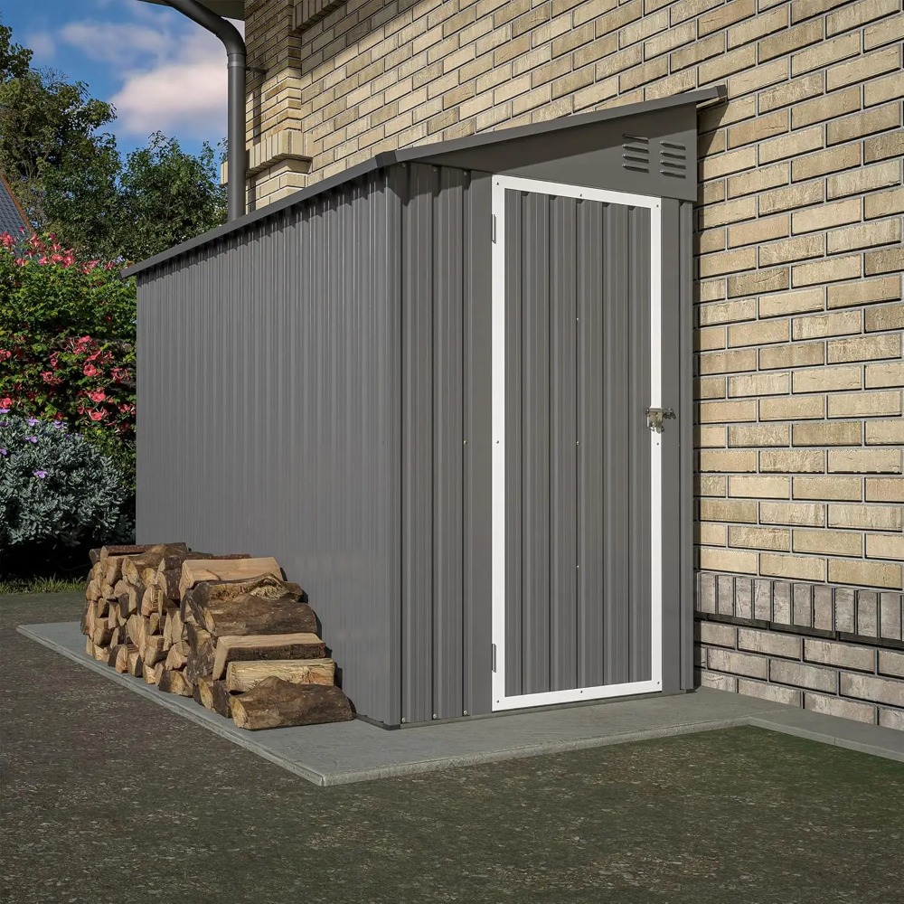 Shed Lean to Storage Shed, Outdoor 4' x 8' Metal Wall Side Storage Sheds & Outdoor Storage, Garden Storage Cabinet, Customized