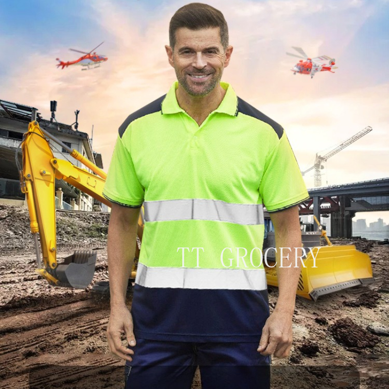 ポケット付き高視認性反射シャツ Hi Vis ワークシャツ ツートンカラー半袖安全ポロシャツ 労働保護