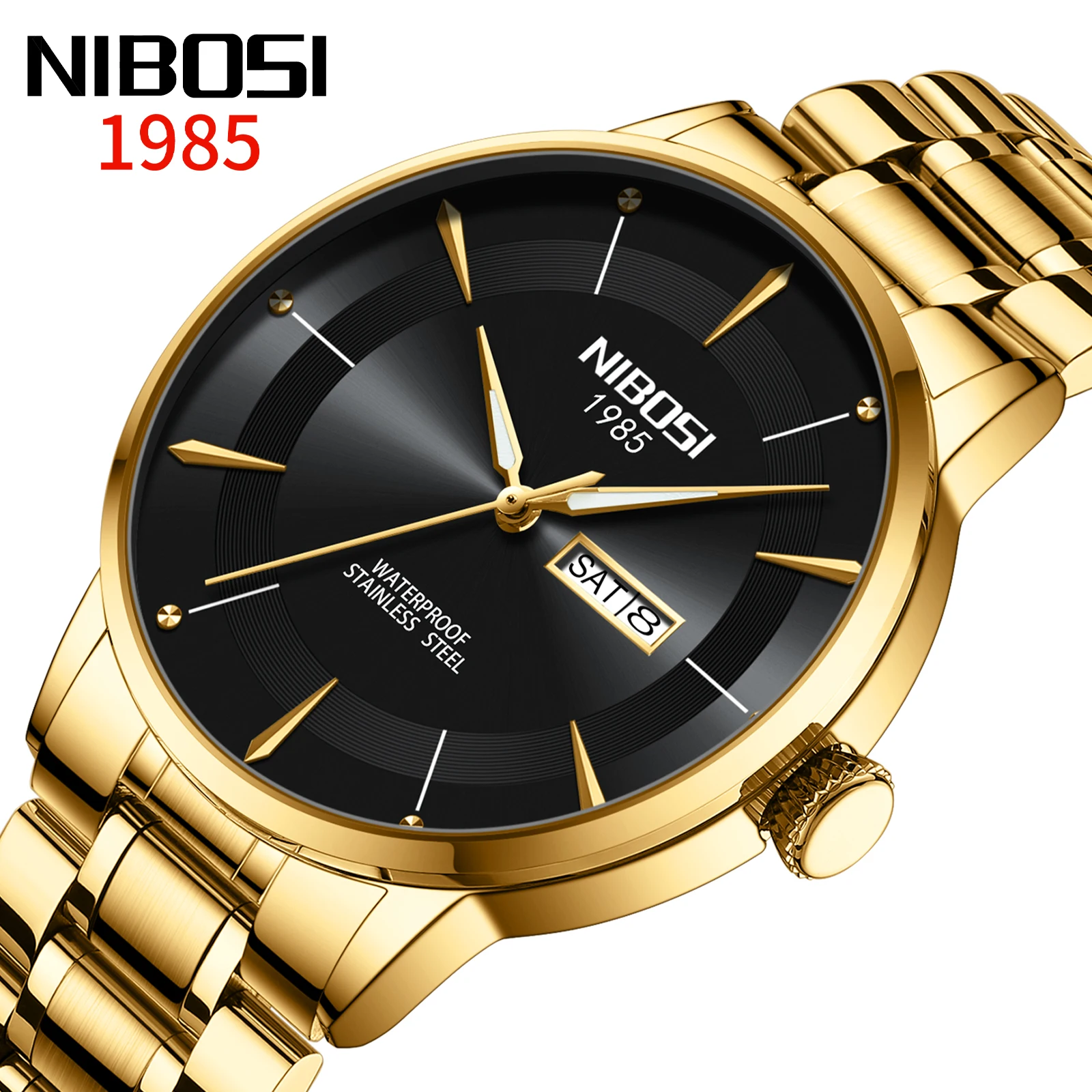NIBOSI 2607 トップブランドの高級腕時計男性用ステンレス鋼時計バンド防水日付週クォーツメンズ腕時計 Relogios Masculino