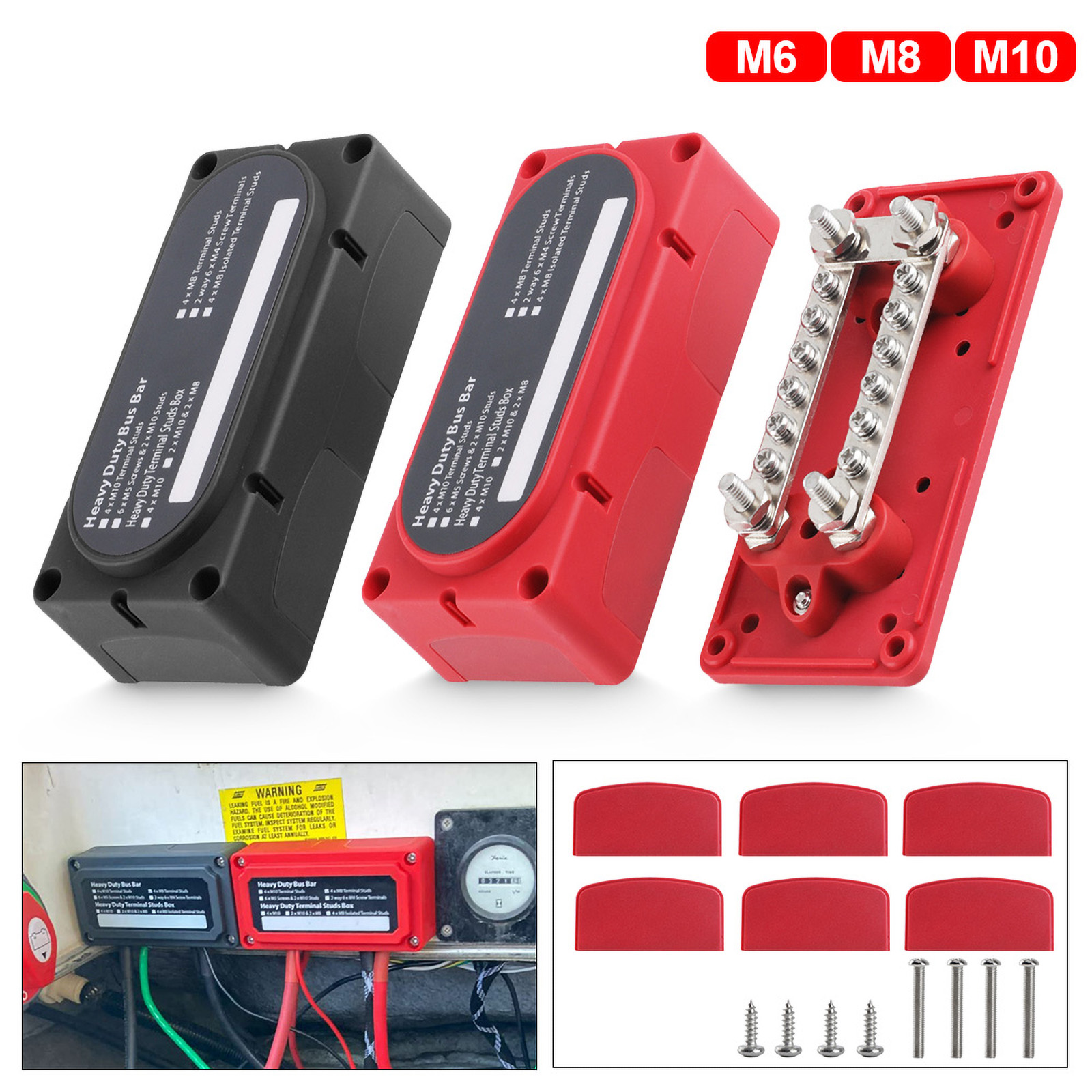ヘビーデューティ 300A バスバー配電端子ブロック銅電気バスバー M6/M8/M10 端子スタッド車ボート用