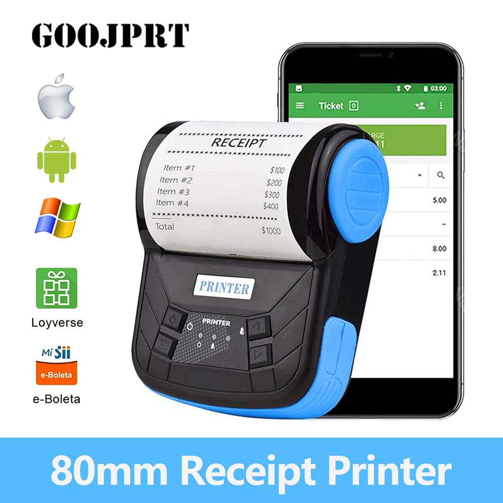 GOOJPRT ミニポータブルプリンター 80 ミリメートルレシートサーマルプリンター Android IOS Windows Bluetooth チケットリスト請求書メーカービジネス用