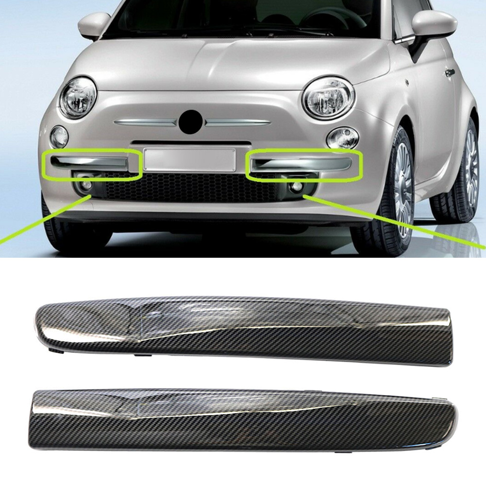 2 個車のフロントバンパー成形トリム ABS 装飾フィアット 500 2007 2008 2009 2010 2011 2012 2013 2014 2015 炭素繊維