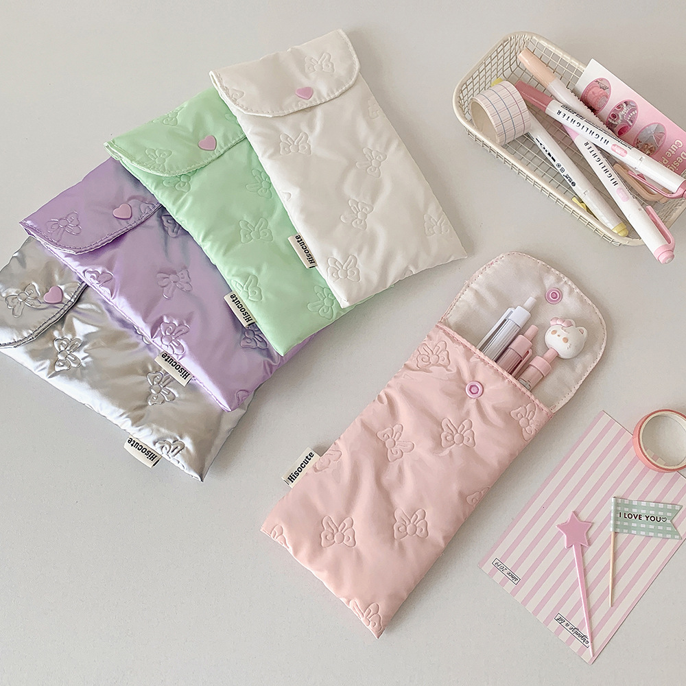 女の子の光沢のある弓掛け金鉛筆ケース学生文具バッグ鉛筆ポーチ化粧品バッグトイレタリーバッグメガネケースサングラスケース
