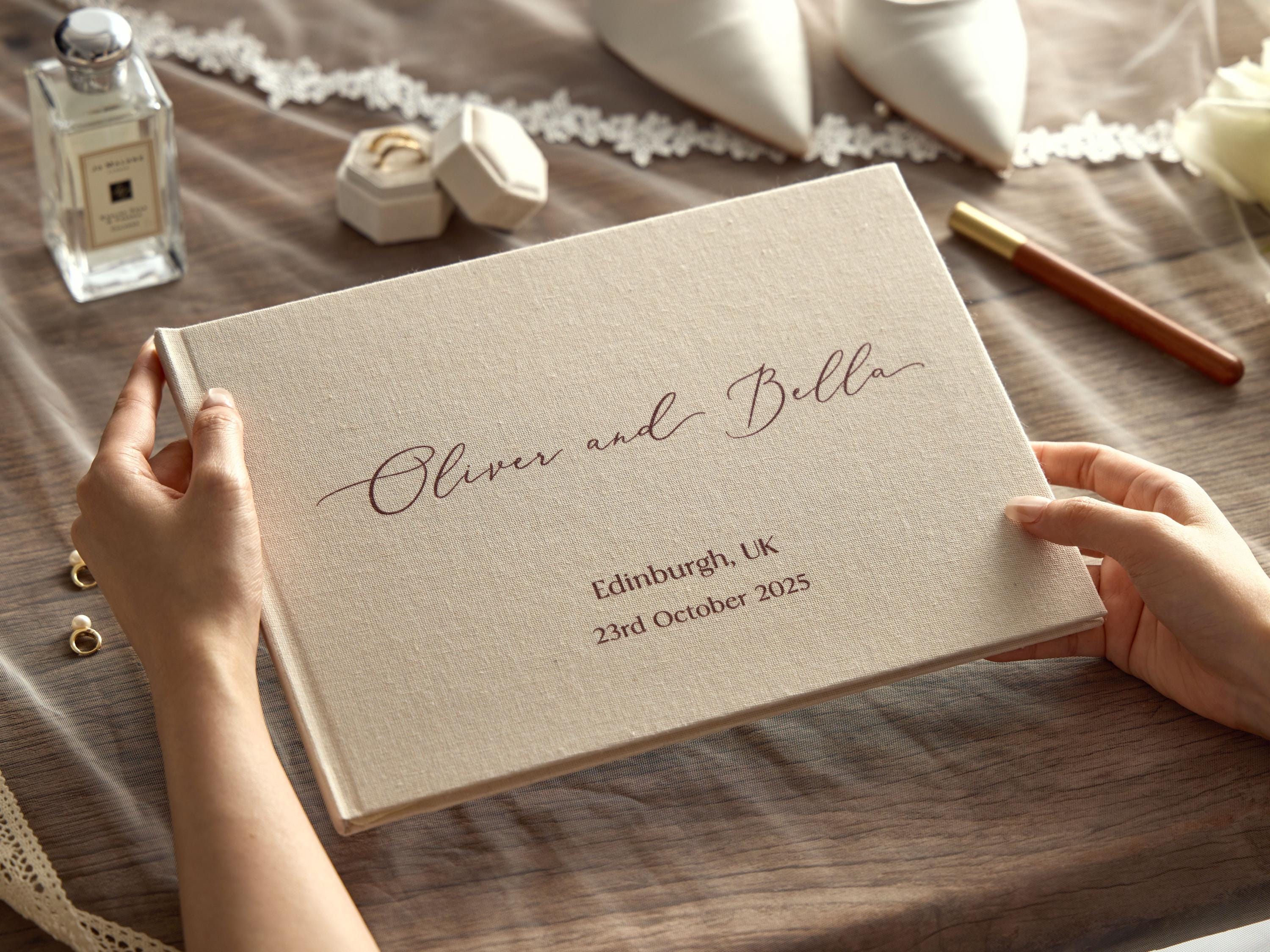 カスタムリネン結婚式のゲストブックポラロイドフォトアルバム婚約記念日スクラップブックレセプション記念品ブック誕生日ブック
