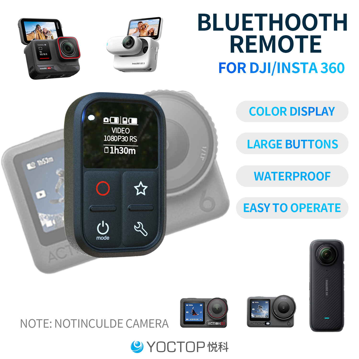 YOCTOPは、Action6/5 Pro/4 Osmo360コントローラーアクセサリーと互換性のあるDJIスポーツカメラBluetoothリモコンに適しています。