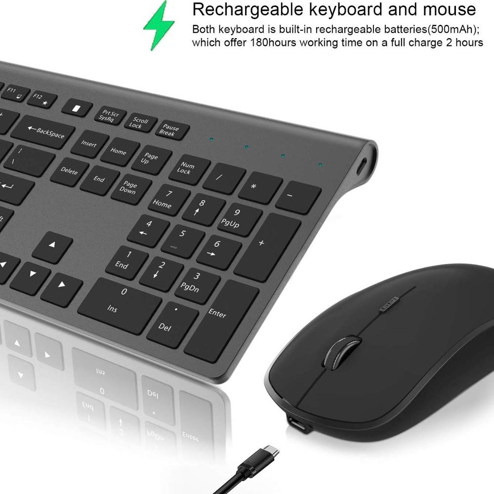 ワイヤレスキーボードとマウスのコンボ充電式 2.4G USB ウルトラスリムフルサイズキーボード