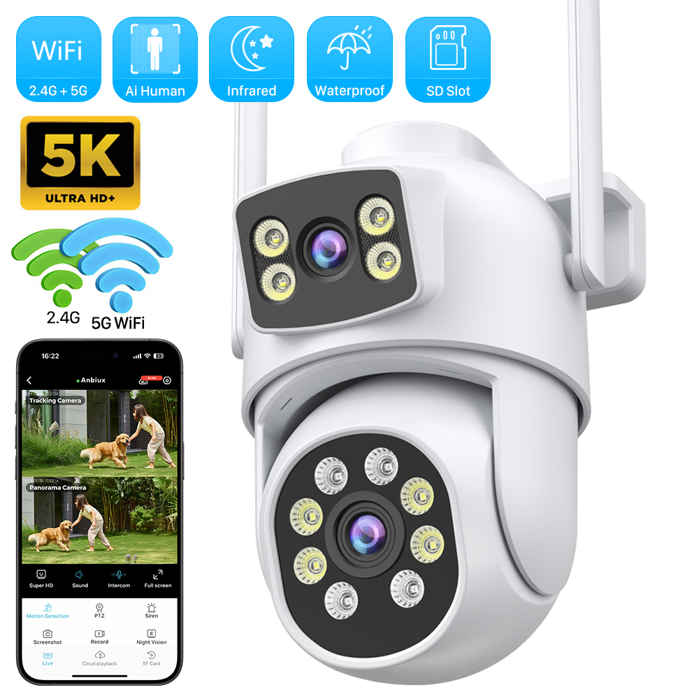 10MP 5K PTZ WiFi IP カメラセキュリティ保護デュアルレンズスクリーンカラーナイトビジョン自動追跡 CCTV 監視カメラ O-KAM Pro