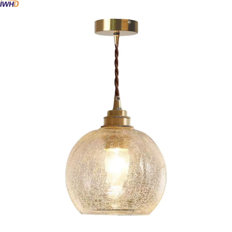 IWHD ヴィンテージ日本 LED ペンダントライト銅ガラス装飾ダイニングリビングルームベッドルームベッドサイドキッチン吊りランプ照明器具
