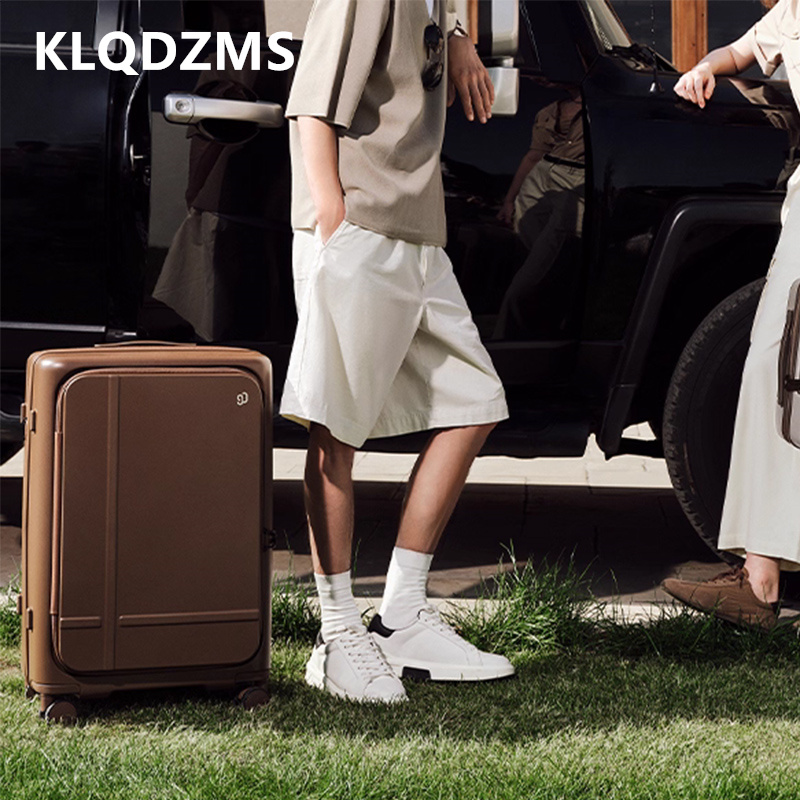 KLQDZMS 20Inch Multifunctional Suitcase Front Opening Boarding Case Laptop Trolley Case 25" ABS + PC Handheld Travel Luggage