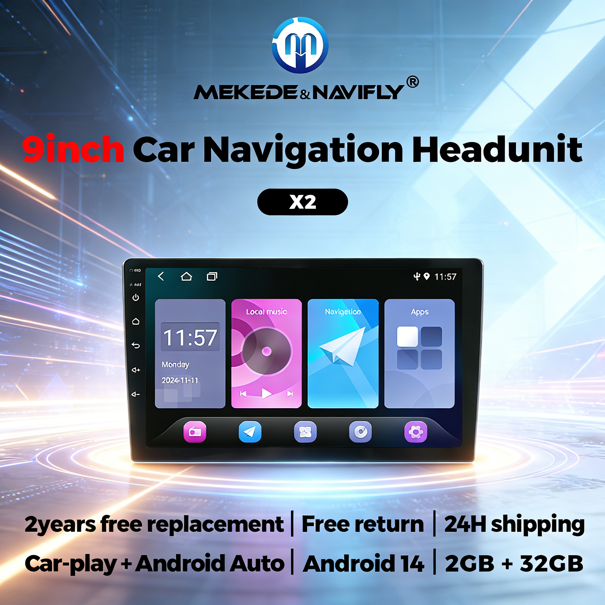 NaviFly 9/10 inch Universal Android Car Radio 32G Autoradio 2 Din Car Stereo GPS BT Central Multimedia Smart Car Systems Carplay