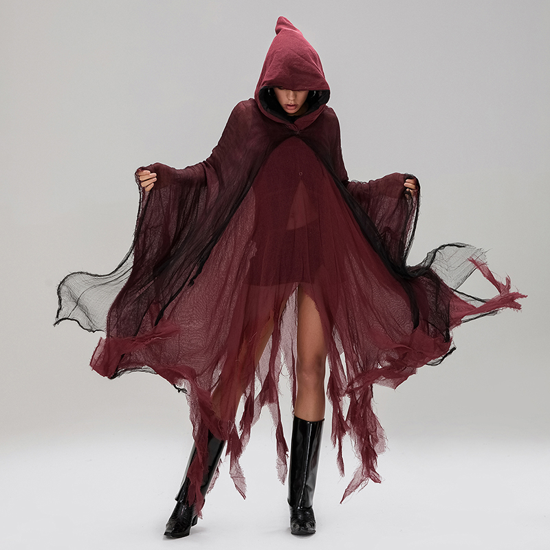 ハロウィン魔女マントフード付き誇張リッピング死神ケープコスプレ小道具パーティーコスプレ秋カジュアルコートゴシック Y2K