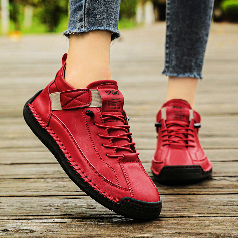 新しいファッションスニーカー手作り革の女性の靴ミッドトップ女性カジュアルフラットシューズスリップオンローファー Zapatillas De Mujer