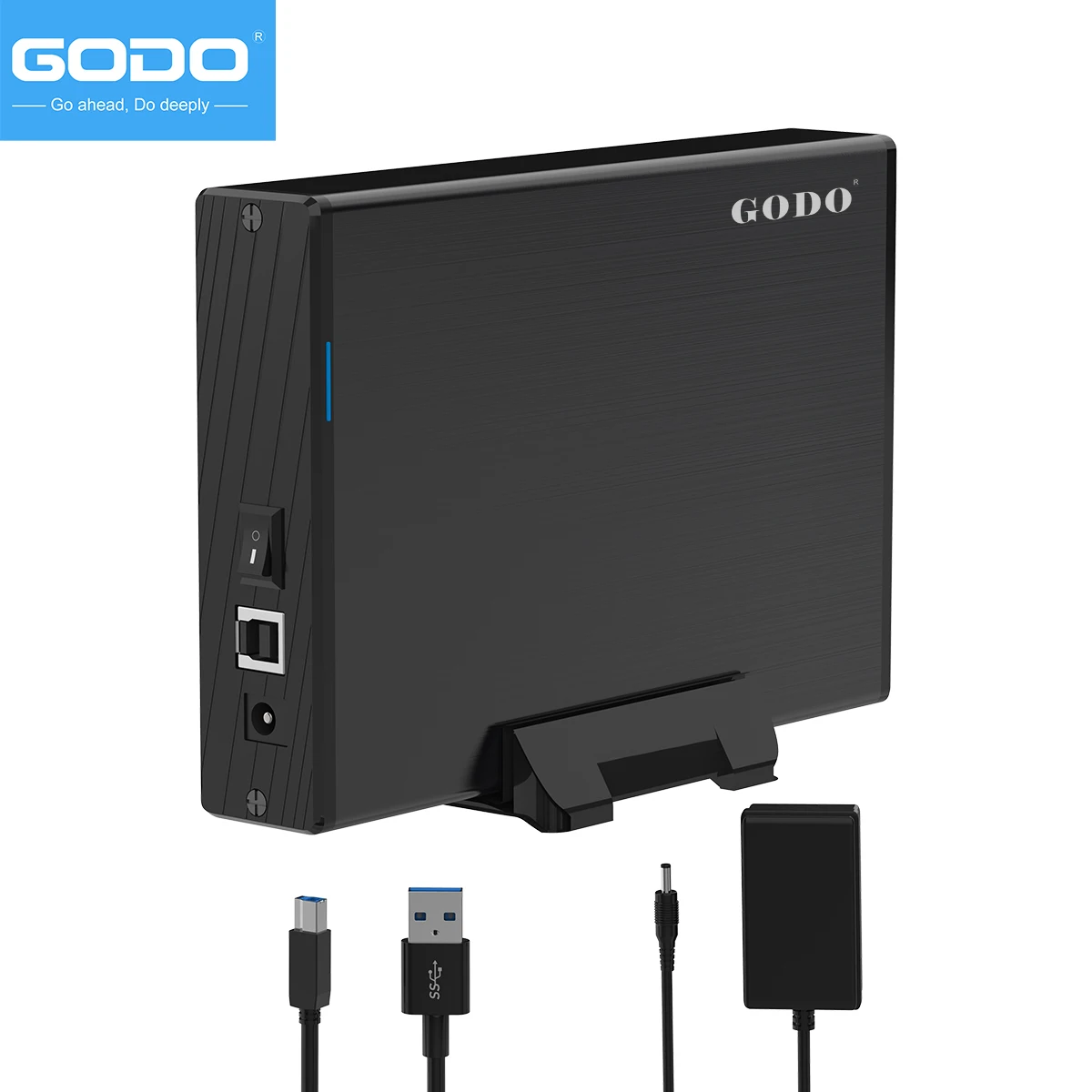 GODO 3.5 インチメタル SATA HDD SSD 外付けハードドライブ USB3.0 エンクロージャケースアルミニウム合金 18TB 電源アダプタ付き