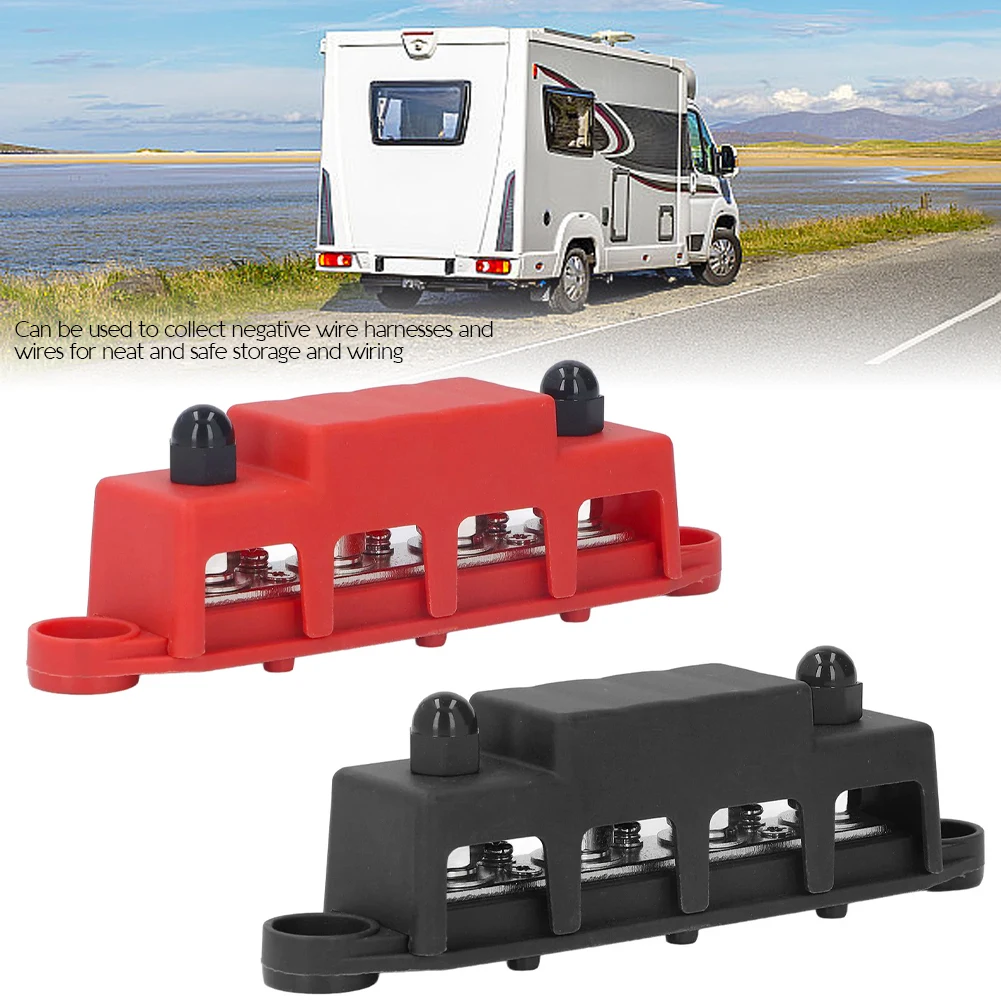 DC 12V-48V 250A バスバー端子バッテリー配電ブロックカバー付き M8 ネジ 4 自動車ボート RV トラック自動車用