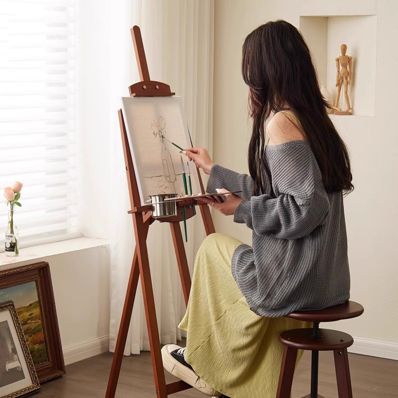芸術学生のためのヴィンテージイーゼルポータブル折りたたみ油絵フレーム木製スケッチ水彩イーゼル初心者セット