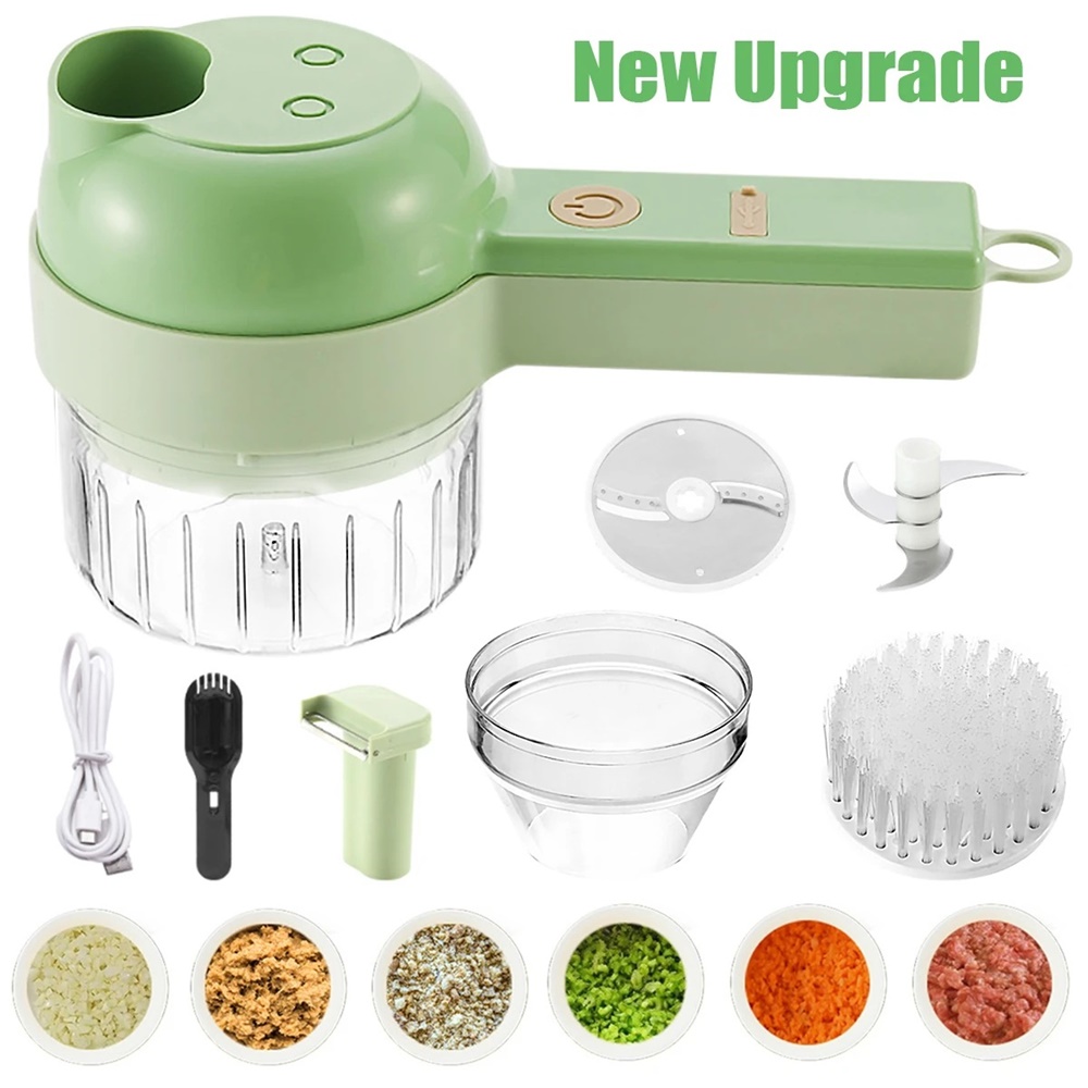 USB Wireless Vegetable Slicer Cutter 4 In 1 Electric Garlic Masher Food Chopper Meat Grinder Machine Kitchen Handheld 자동야채슬라이서