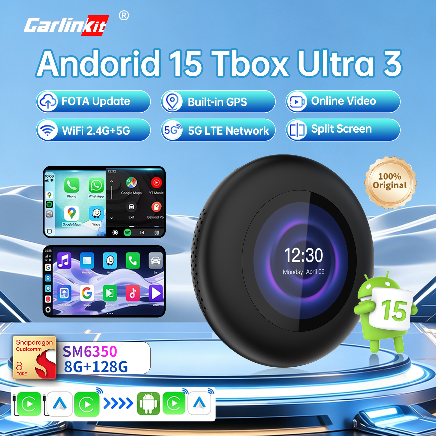 2026 Tbox-Ultra3 5G LTE Android 15 TV ボックス WiFi6 SM6350 8 コアワイヤレス Android 自動 CarPlay 液晶画面 Netflix IPTV BMW