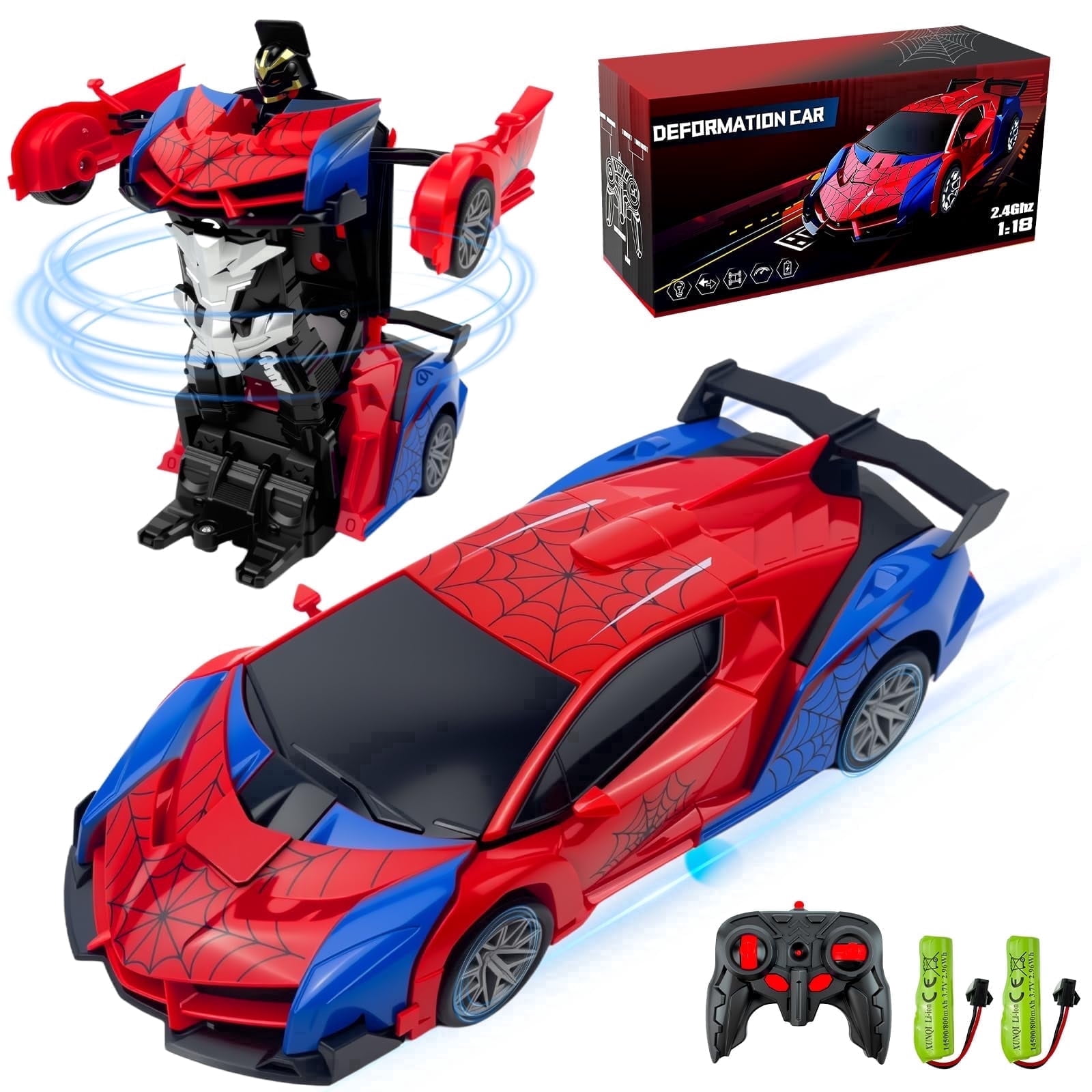 1:18 RC 変形スパイダーカー ロボットおもちゃ 2.4GHz リモートコントロール スタントビークル 360°回転 男の子 子供 対象年齢 3-12歳 ギフト