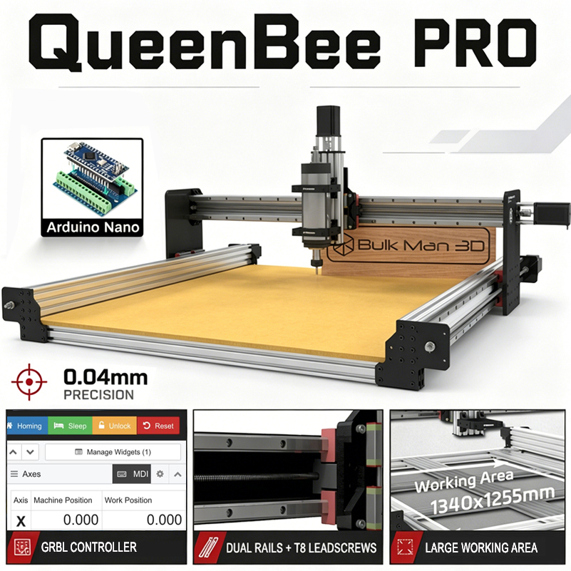 BulkMan3D QueenBee PRO 4 軸 CNC マシンフルキット GRBL 制御リードネジ HGR リニアレール彫刻機木材金属プラスチックミル用