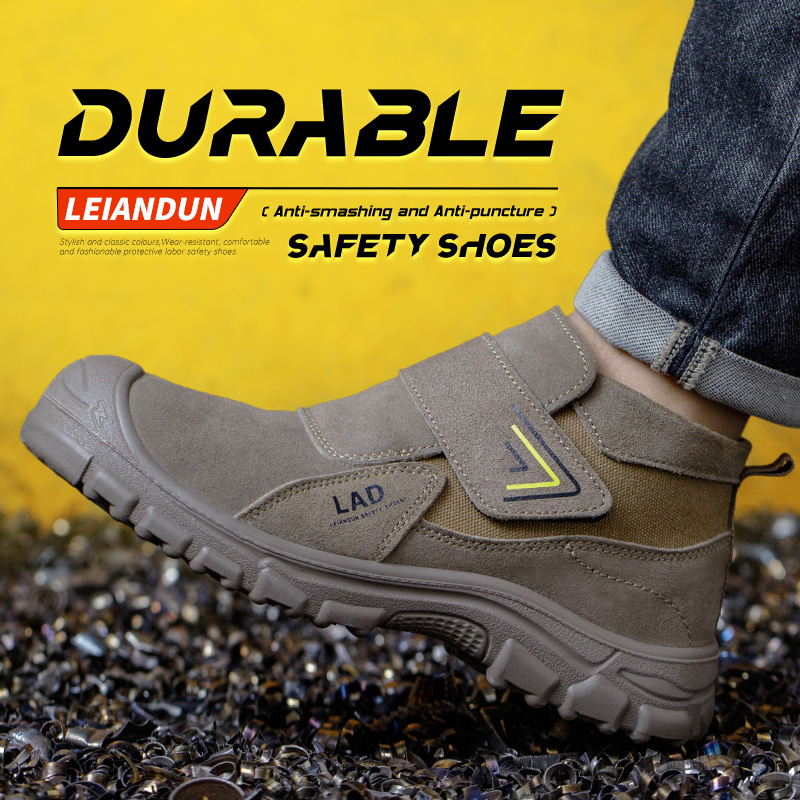 LEIANDUN Men's work shoes with wear-resistant solid soles, anti smashing and puncture safety shoes, comfortable and breathable