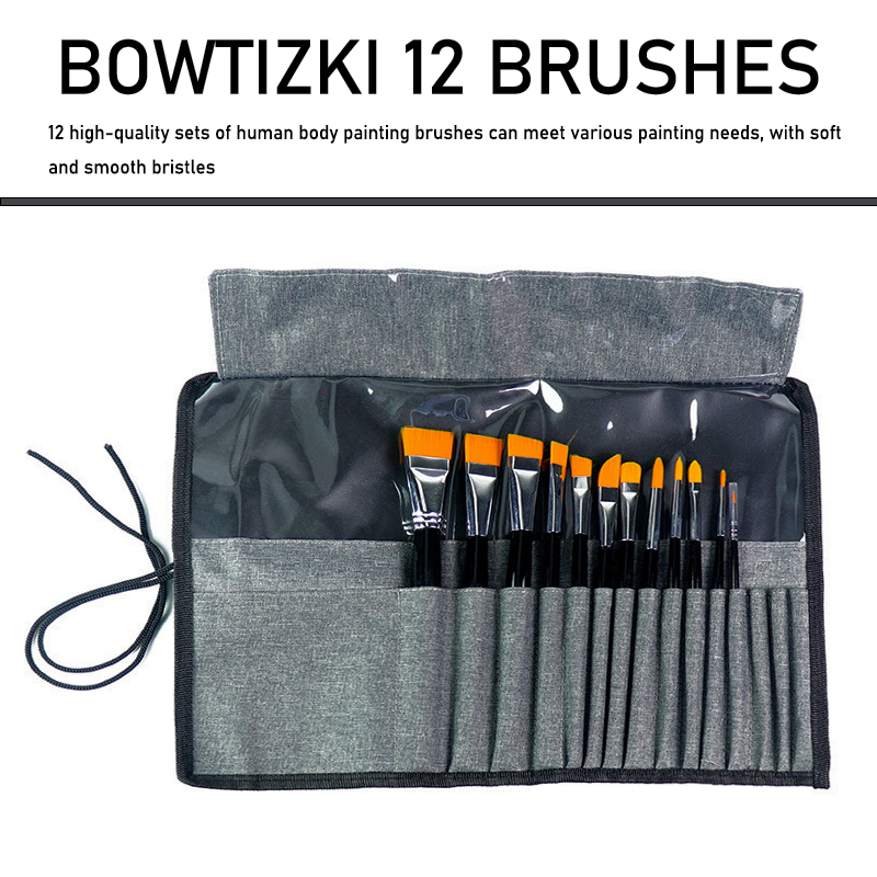 Bowitzki 12 個アーティスト ブラシ セット フェイシャル ペイント用 アクリル オイル 水彩 ガッシュ ペイント フェイス ボディ ペイント ブラシ パッケージ付き