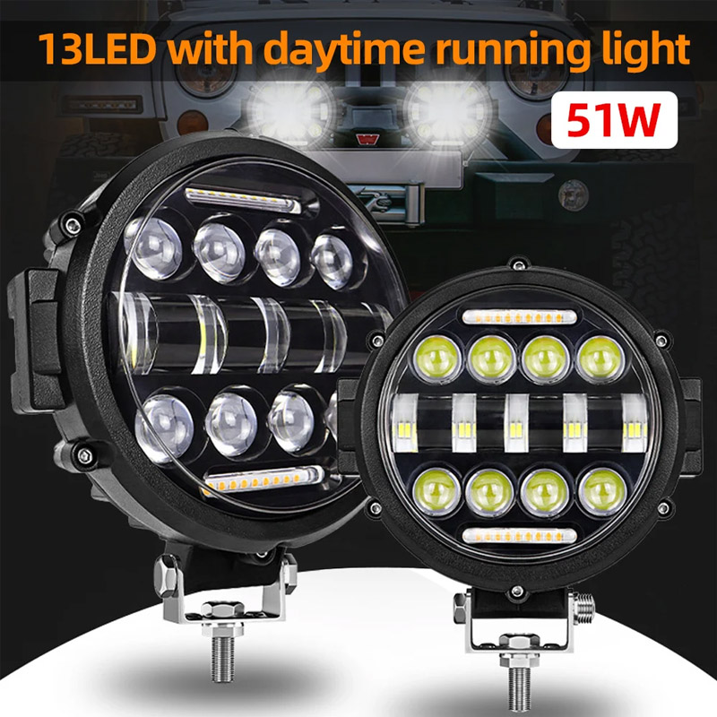 7 "ラウンド LED ポッドドライビングライト 150 ワットオフロード LED ワークライトバーホワイト DRL フラッドスポット SUV ATV トラクタートラックジープ 4x4 モーターシー