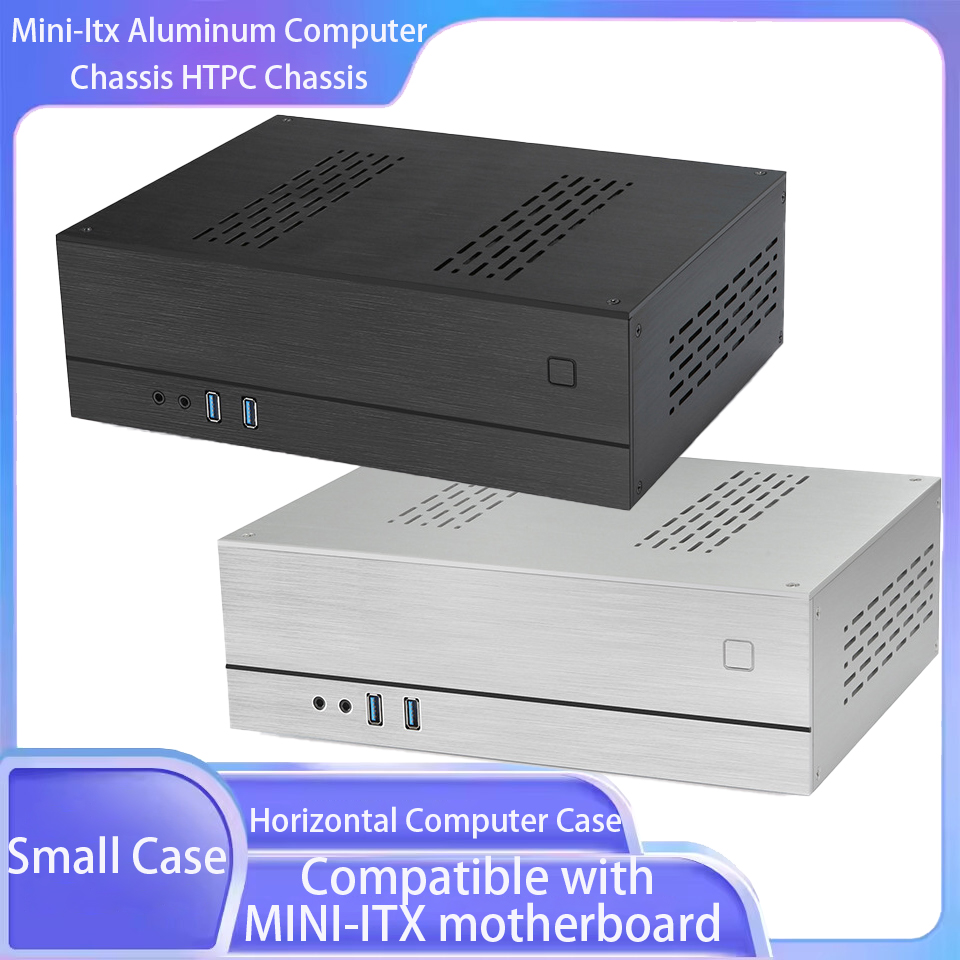 Mini-ITX フレックス ATX PSU アルミデスクトップコンピュータシャーシ HTPC シャーシ水平ケース小型ケースシルバーブラック FLEX/SFX 電源用