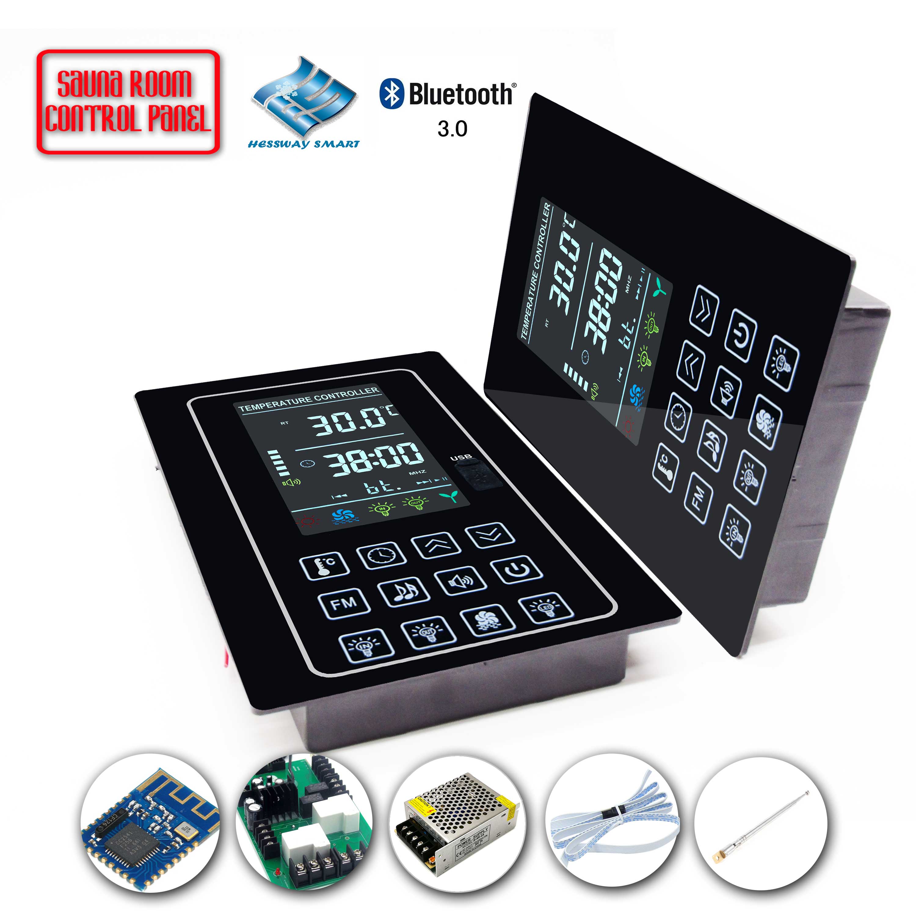 4.5KW 30A 赤外線ヒーターサウナサーモスタットサウナアクセサリー音楽 Bluetooth コントローラーランプ、ファン、AUX スイッチ