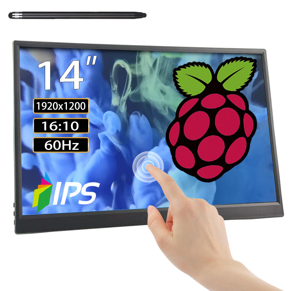 14 インチ タッチスクリーン モニター Raspberry Pi 5/4B/3B 3B 用、IPS ディスプレイ タッチ スクリーン、FHD 1200P、60Hz HDMI USB-C ラップトップ コンピューター用