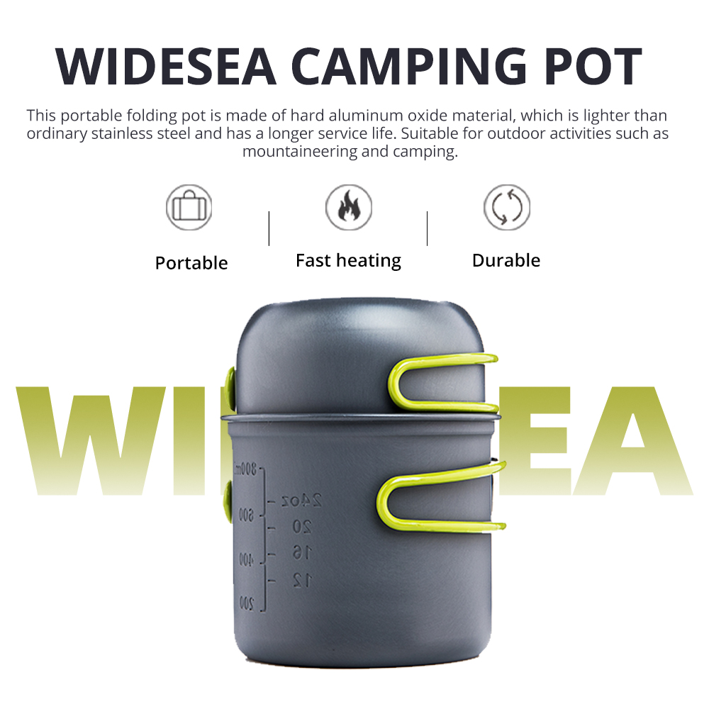Widesea 超軽量キャンプ調理器具セット 1-2 人用硬質陽極酸化アルミニウムポータブルダブルポット折りたたみハンドルメッシュバッグ付き