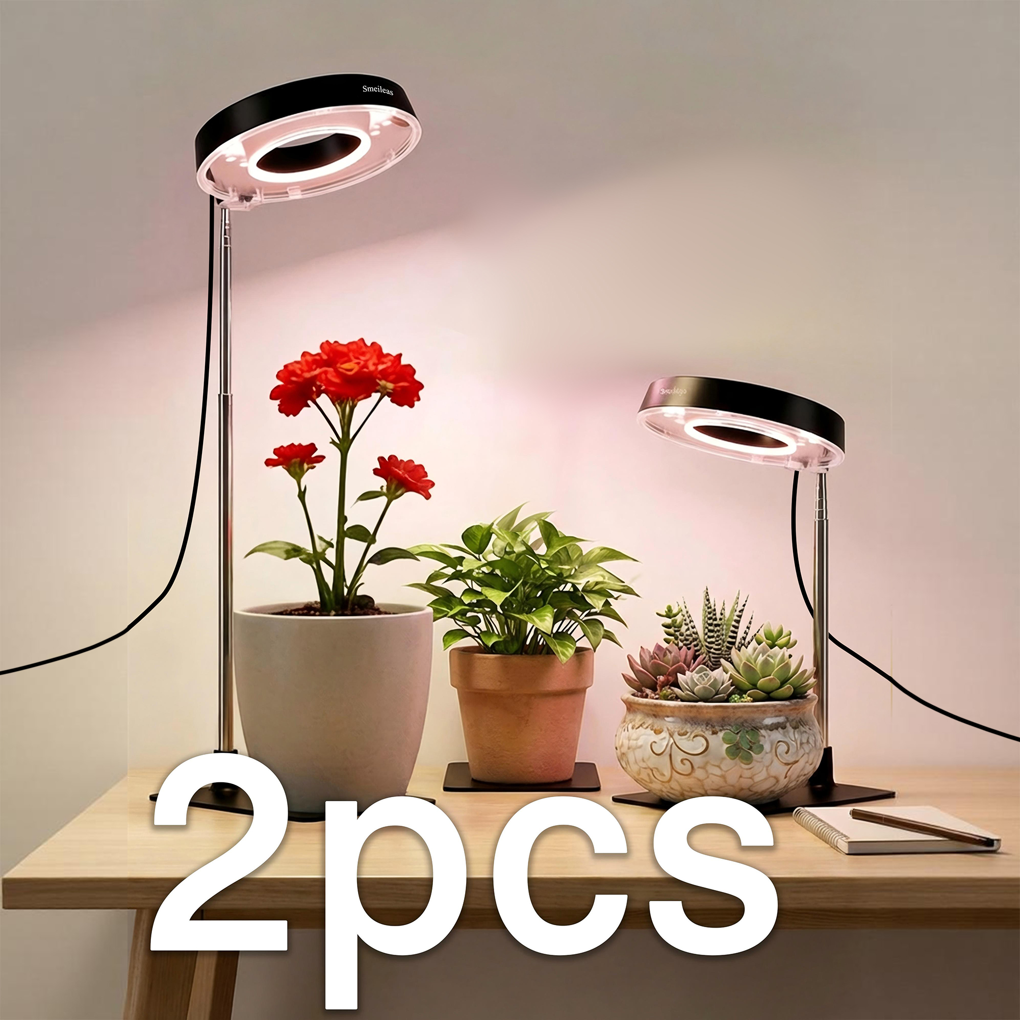 2 個、まったく新しいアップグレードバージョンフルスペクトル植物成長ライト、磁気ヘッド付き、720 ° 柔軟な高さ調節可能な LED 成長ライト
