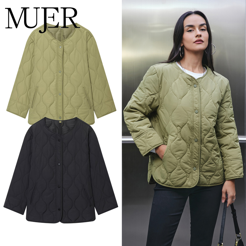 MUJER 黒キルティングジャケット女性パッド入りデミシーズンジャケット女性のための長袖冬コート女性アウターウェア女性のジャケット