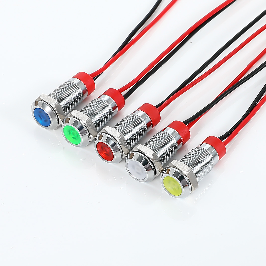 ABILKEEN 8 ミリメートルフラットヘッド金属インジケータライト 12 V/24 V/220 V 産業用信号ランプ 150 ミリメートルケーブル防水パイロットランプ