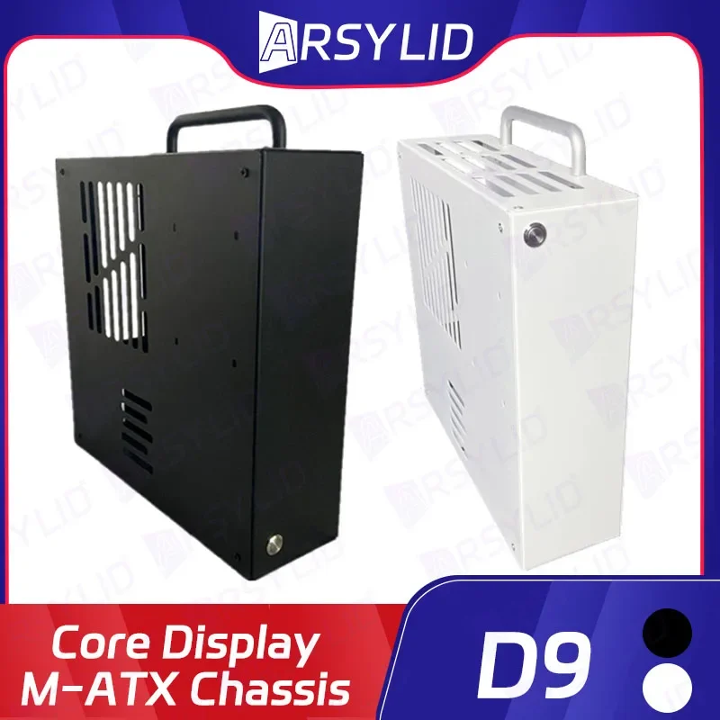 ARSYLID D9 M-ATX コンピュータケース 5.3L 小型ミニコアディスプレイフォームファクターシャーシ 63mm ラジエーターフレックス PSU