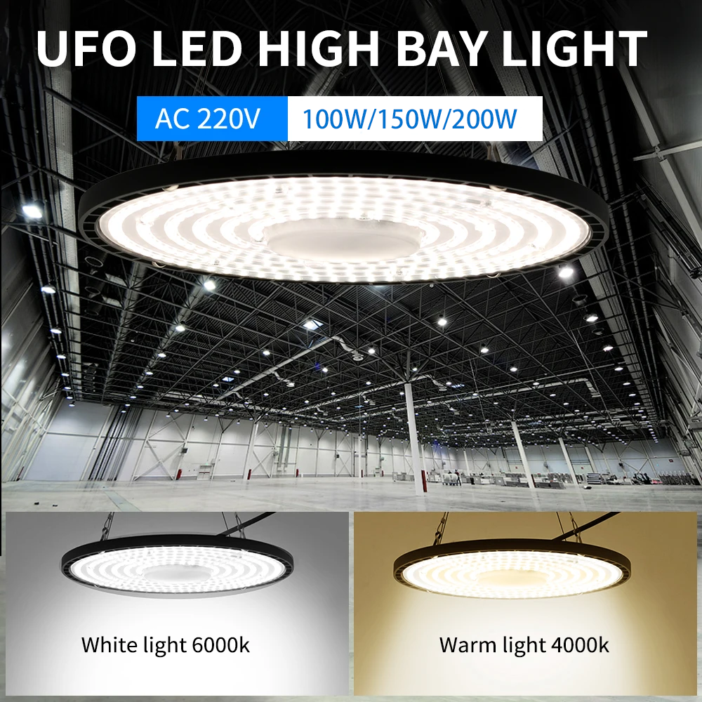 220V 超高輝度 UFO LED 工業用照明ガレージライト 100 ワット 150 ワット 200 ワットハイベイライト IP65 防水倉庫工場用