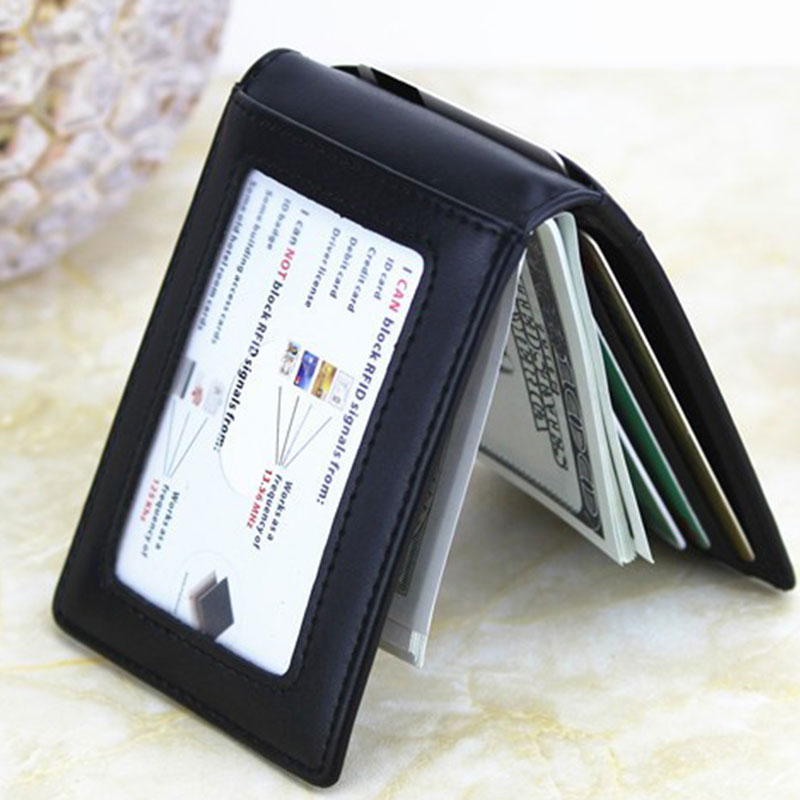 RFID メンズ レザー スリム 二つ折り マネー クリップ ウォレット フロント ポケット クレジット カード ホルダー