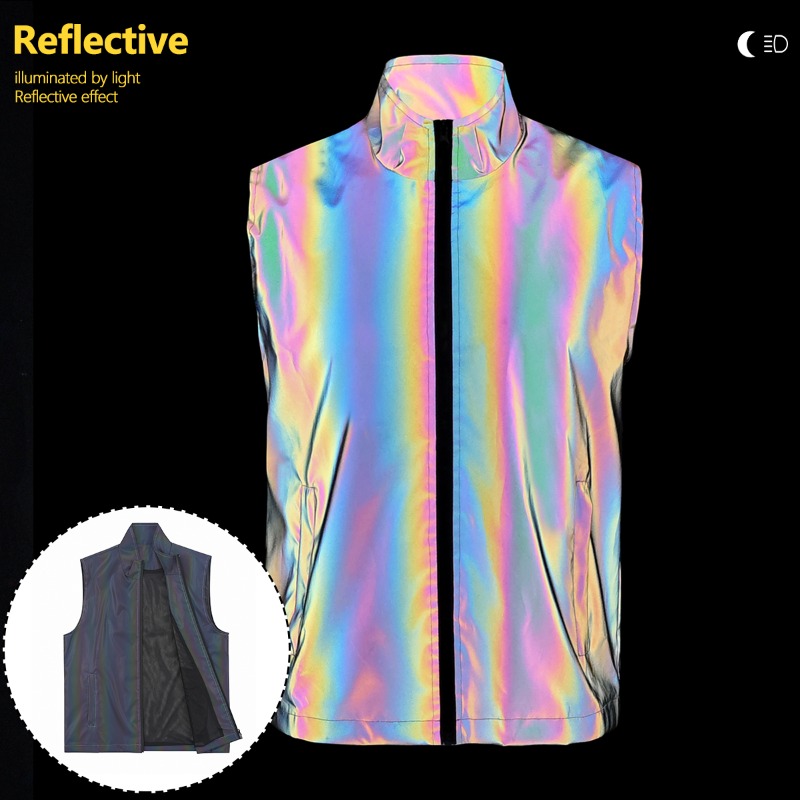 カラフルな反射ベストメンズナイト高光沢サイクリングランニング屋外ノースリーブジャケット安全服ヒップホップストリート