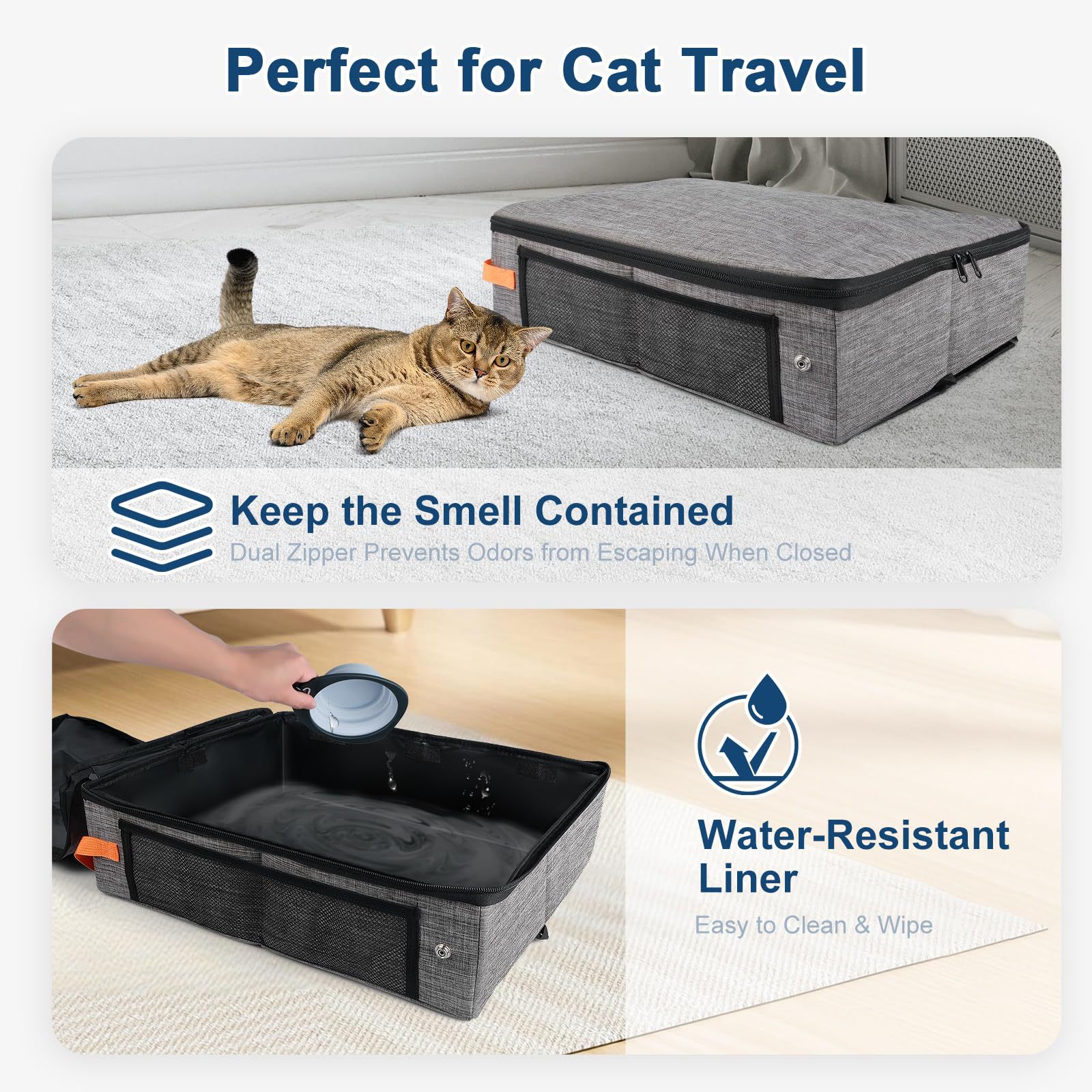 旅行猫用トイレバッグ アップグレードされた生地 防水性と漏れ防止 ポータブル折りたたみ式飛沫防止猫用トイレ 猫のケアが簡単