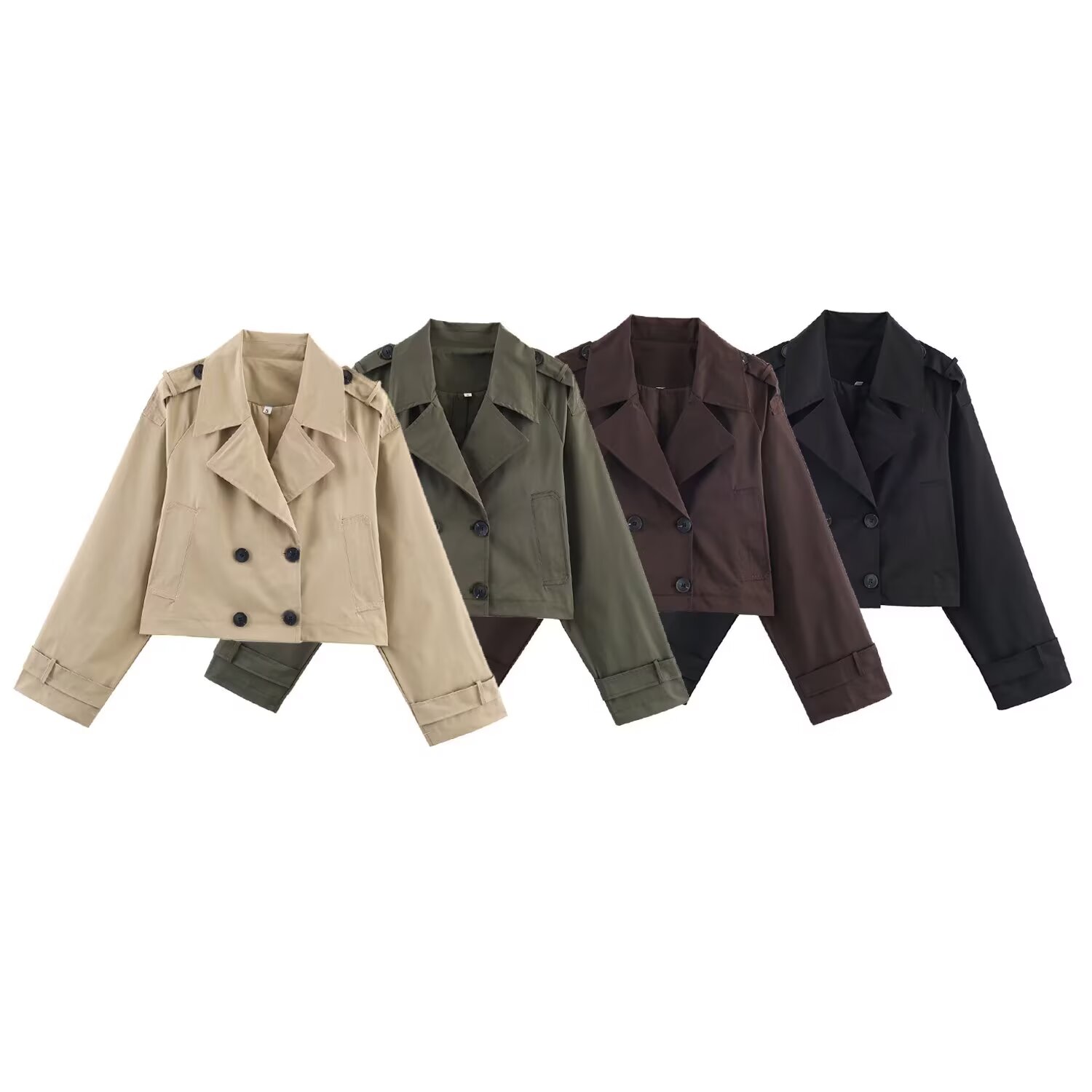 Willshela 女性ファッションソリッドダブルブレストショートトレンチジャケットヴィンテージラペルネック長袖女性シックなレディコート衣装