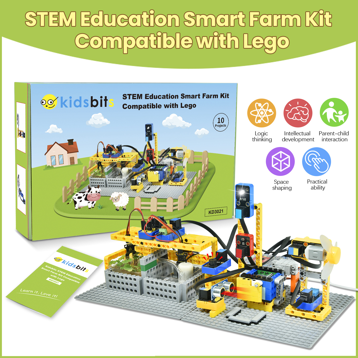 Kidsbits STEM 教育スマート ファーム キット Arduino ESP32 ベース IOT プログラミング LEGO サポート グラフィカル プログラミングと互換性あり