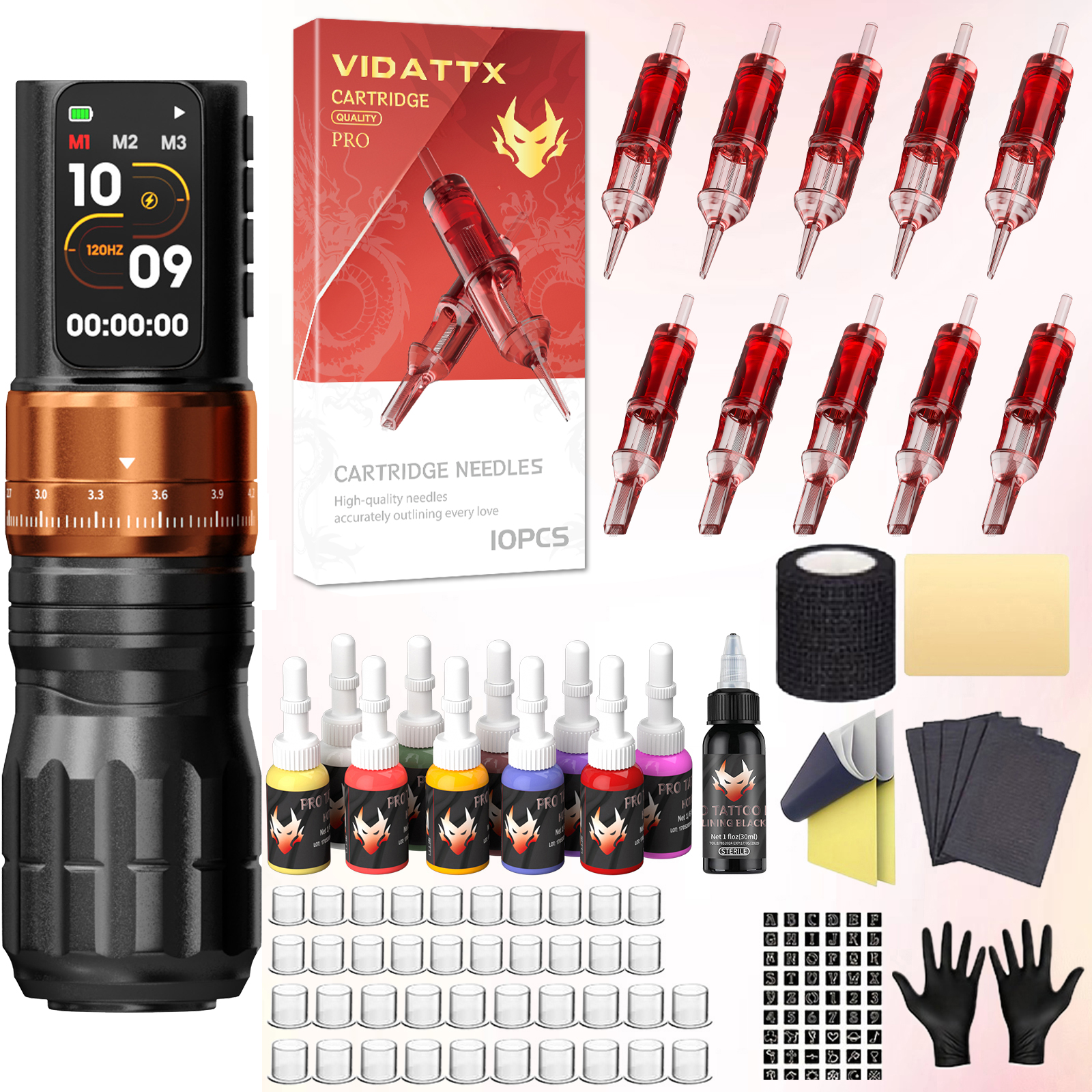 VIDATTX タトゥーキット合金調整可能なタトゥーペンキットアートメイク用タトゥーマシンキット 10 タトゥー針タトゥーガンキット