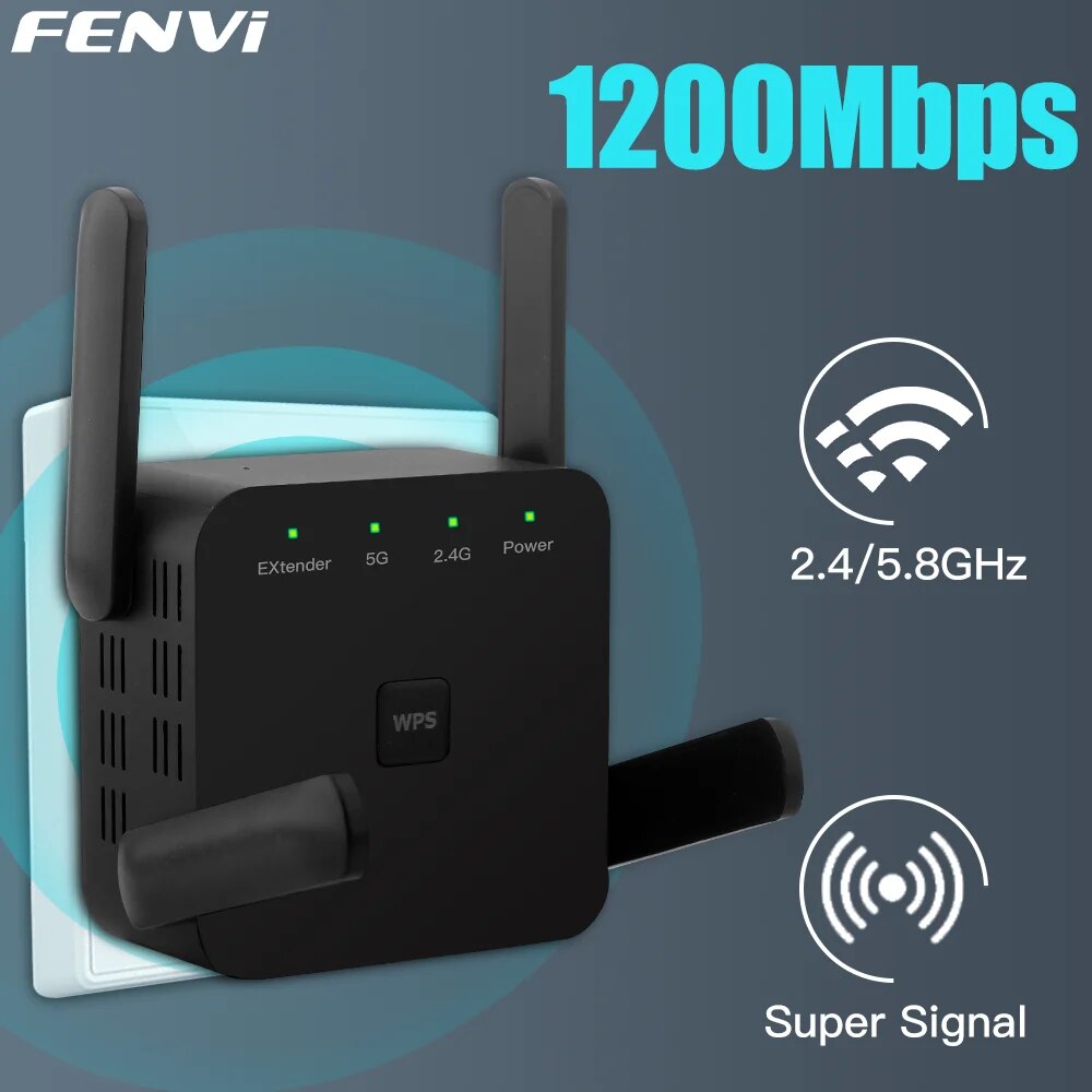 FENVI 5Ghz AC1200 WiFi リピーター 1200Mbps ルーター ブラック WiFi エクステンダー アンプ 2.4G/5GHz Wi-Fi 信号ブースター長距離ネットワーク