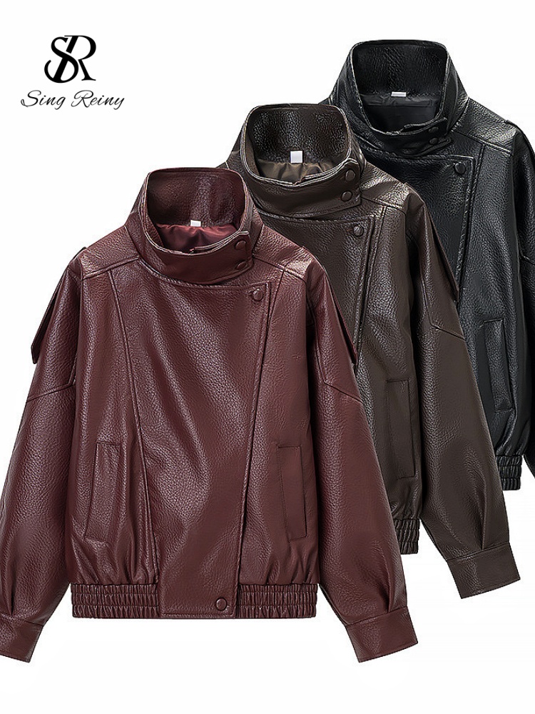 SINGREINY ファッショナブルな Pu レザージャケット 2026 秋の女性のストリート新着多彩なデザインショート丈居心地の良い生き抜く