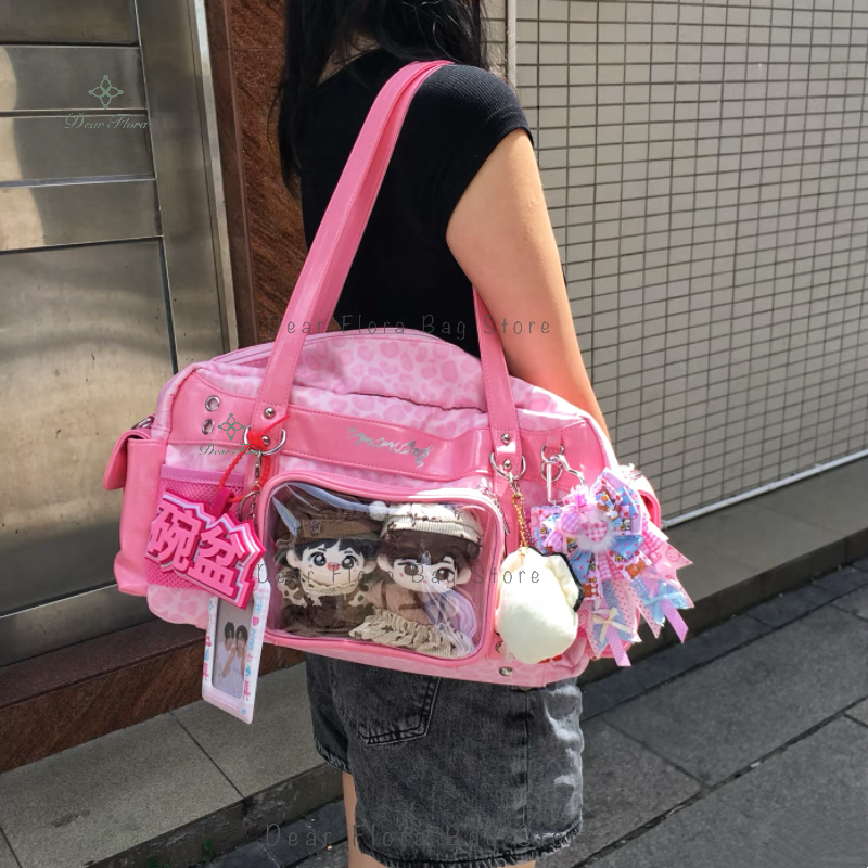 新しい Y2k ヒョウ Ita ショルダーバッグロリータ少女透明トートバッグレディース大容量クロスボディバッグかわいい DIY ディスプレイハンドバッグ